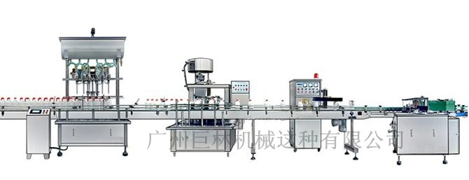 直列式裝機(jī)、自動(dòng)鎖蓋機(jī)、鋁箔封口、糨糊貼標(biāo)灌裝線 